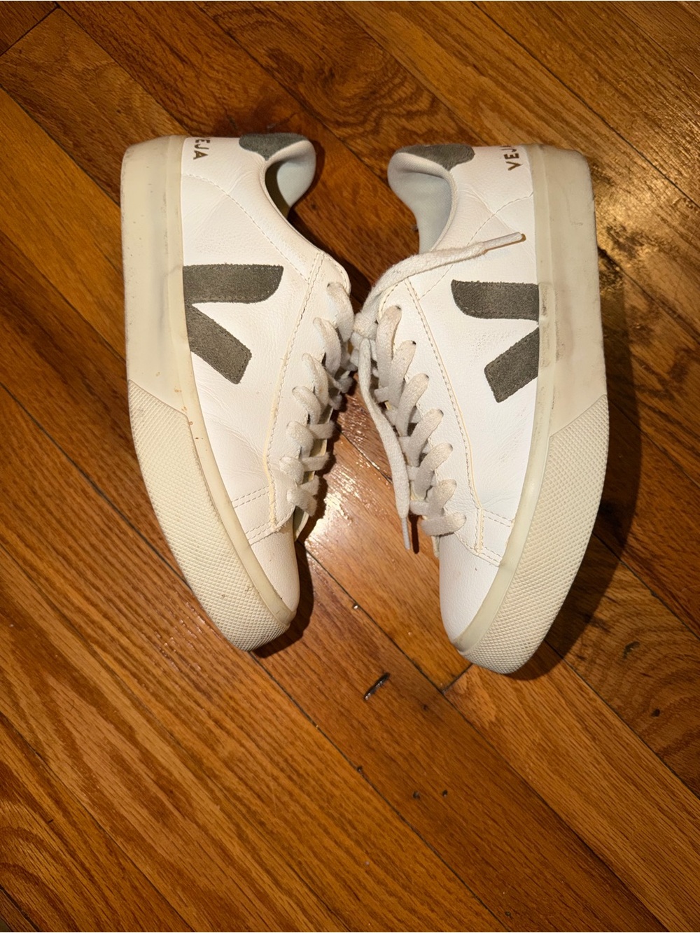 Veja White Low-Top Sneakers with Gray V Accent